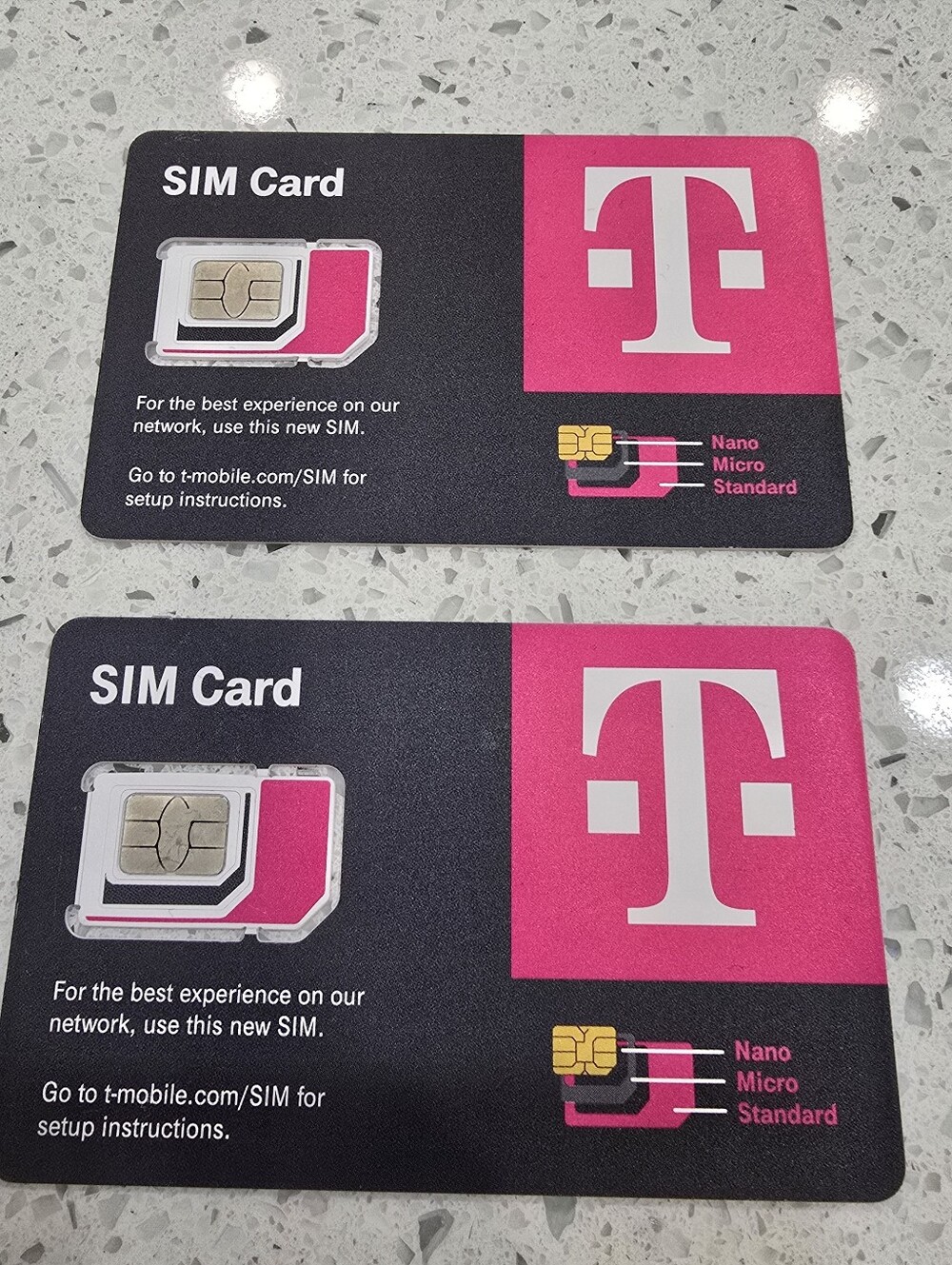 T-Mobile Tri-Cut (Mini/Micro/Nano) R15 SIM Card - Expires 3/28/2027- Bundle of 2